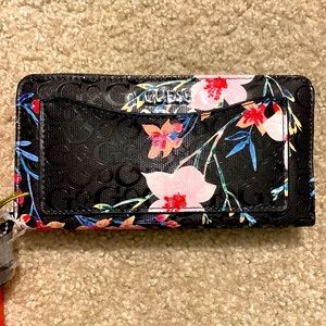 NWT - Black multicolor floral Guess clutch purse/wallet